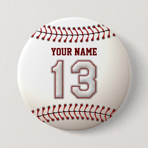 Baseball Stitches Player Number 13 en Custom Name Ronde Button 7,6 Cm