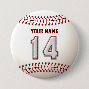 Baseball Stitches Player Number 14 en Custom Name Ronde Button 7,6 Cm