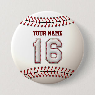 Baseball Stitches Player Number 16 en Custom Name Ronde Button 7,6 Cm