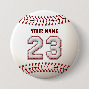 Baseball Stitches Player Number 23 en Custom Name Ronde Button 7,6 Cm