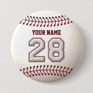 Baseball Stitches Player Number 28 en Custom Name Ronde Button 7,6 Cm
