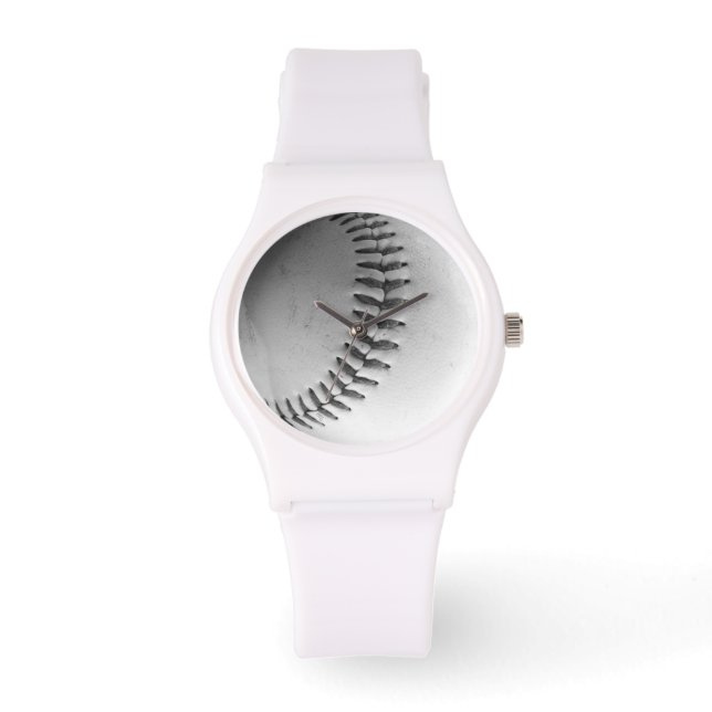 Baseball Stitches (zwart-wit) Horloge (Voorkant)