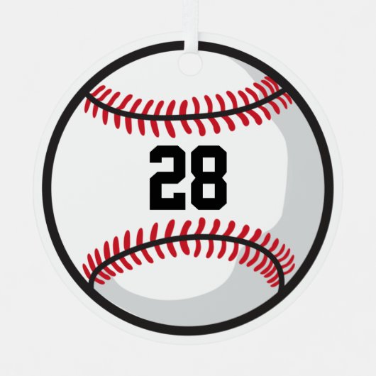 Baseball Team Speler Wit Rood Zwart Custom Fun Metalen Ornament (Voorkant)