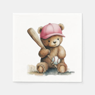 Baseball Teddy Pink Hat Bat Ball Baby Girl Servet