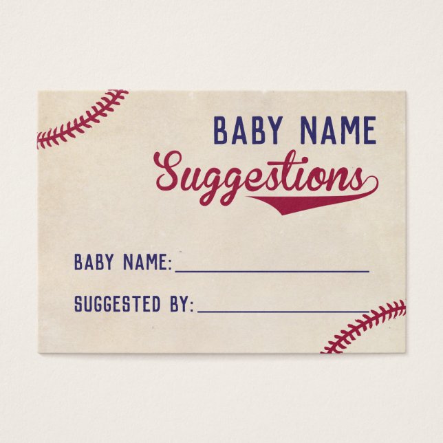 Baseball Thema Baby shower Naam Suggestie Kaarten Visitekaartje (Voorkant)