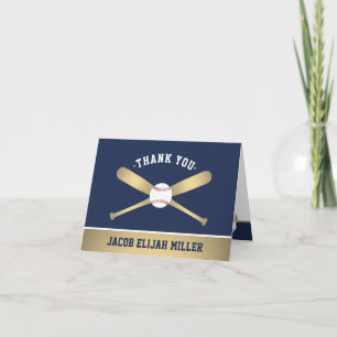Baseball Thema Feest Elegant Navyblauw en Goud Th Bedankkaart