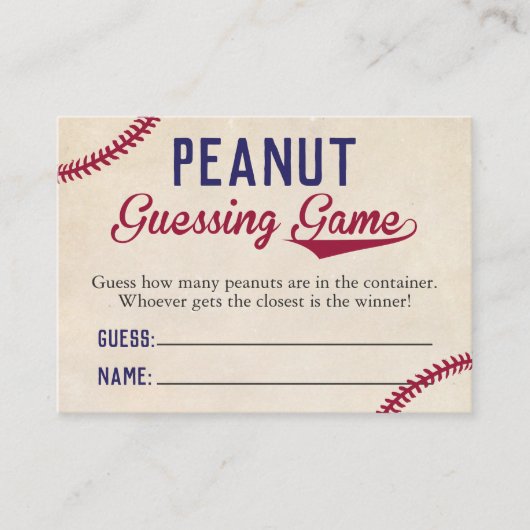 Baseball Theme Baby shower Peanut Guessing Game Visitekaartje (Voorkant)
