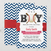 Baseball Theme Blue Chevron Het is een Jongen Baby Kaart (Voorkant / Achterkant)