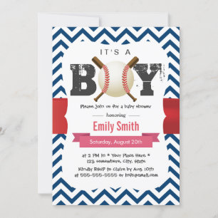 Baseball Theme Blue Chevron Het is een Jongen Baby Kaart