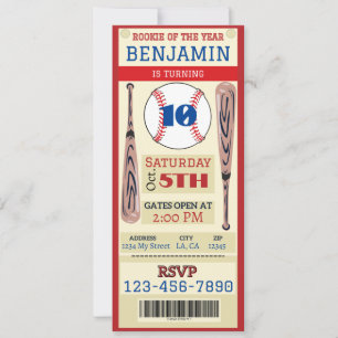 Baseball Theme Event Ticket Verjaardag Uitnodiging
