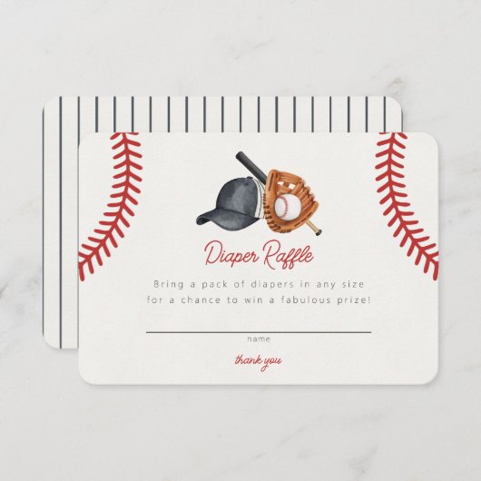 Baseball Theme Home Run Rookie Luier Raffle Informatiekaartje (Voorkant / Achterkant)