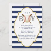 Baseball ThleBoy Navy Blue Stripes Baby shower Kaart (Achterkant)