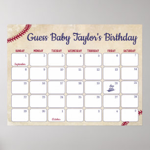 Baseball Thleed Baby Birthday Predication Calendar Poster