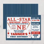 Baseball Ticket 1st Birthday Party Invitation Kaart (Voorkant / Achterkant)