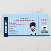 Baseball Ticket Birthday Invitations (Navy Red) Kaart (Voorkant / Achterkant)