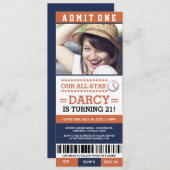 Baseball Ticket Birthday Invites Kaart (Voorkant / Achterkant)