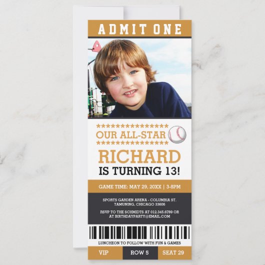 Baseball Ticket Birthday Invites Kaart (Voorkant)