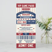 Baseball Ticket Birthday Party Invitation Kaart (Staand voorkant)