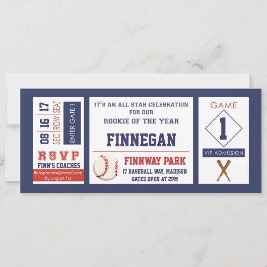 Baseball Ticket Birthday Party Invitation Kaart (Voorkant)