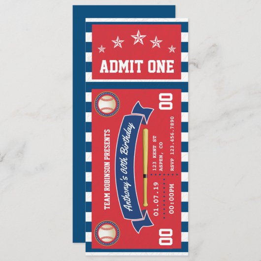 Baseball Ticket Birthday Uitnodiging (Voorkant / Achterkant)