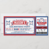 Baseball Ticket Pass Birthday Invitation Blue Red Kaart (Voorkant)