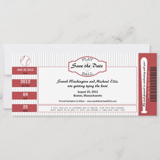 Baseball Ticket Save the Date (Voorkant)