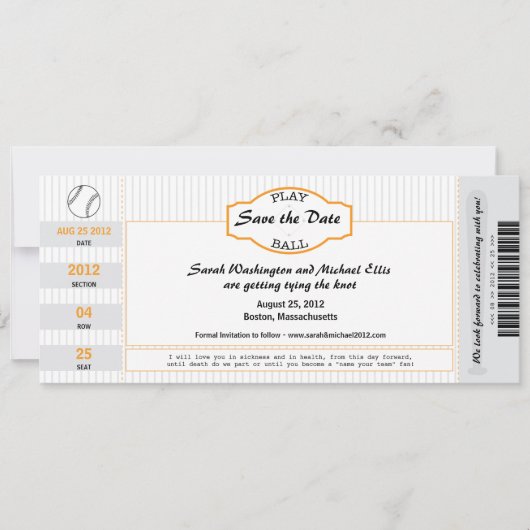 Baseball Ticket Save the Date (Voorkant)