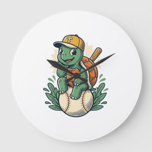Baseball Turtle Vintage Gravure Grafisch Ontwerp_1 Grote Klok