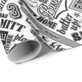 Baseball Typografie Black White ID770 Cadeaupapier (Rol Hoek)