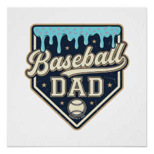 Baseball Vader Druppelende Thuisplaat Vintage Vect Perfect Poster
