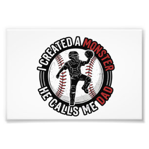 Baseball Vader Monster Vintage Catcher Shirt Ontwe Foto Afdruk
