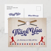 Baseball vintage, Baby shower merci carte postale (Devant / Derrière)