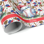 Baseball voor Kerstmis met naam voor kinderen Cadeaupapier (Rol Hoek)