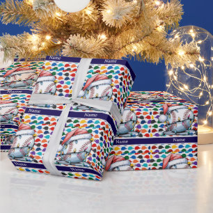 Baseball voor Kerstmis met naam voor kinderen Cadeaupapier