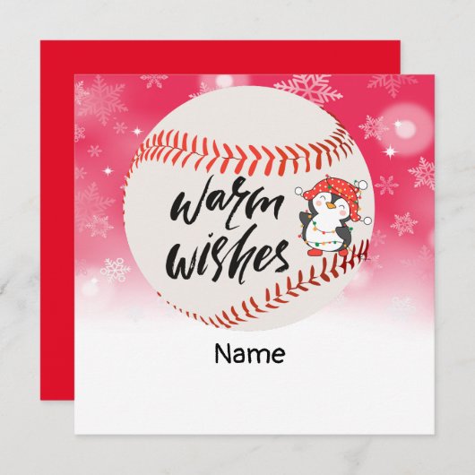 Baseball Warm Wishes met Penguin Funny Player Feestdagenkaart (Voorkant / Achterkant)
