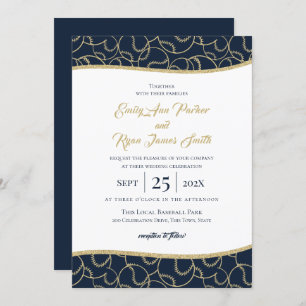 Baseball Wedding Gold en Blue Invitation Kaart