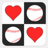 Baseballen & Hearts Pattern Baseball Player Party Vierkante Sticker (Voorkant)