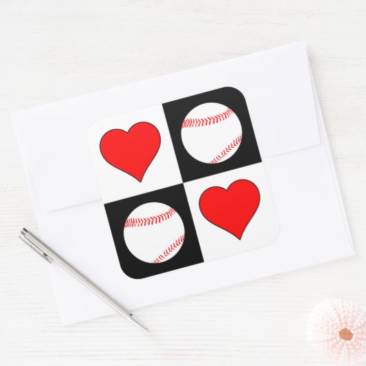 Baseballen & Hearts Pattern Baseball Player Party Vierkante Sticker (Envelop)