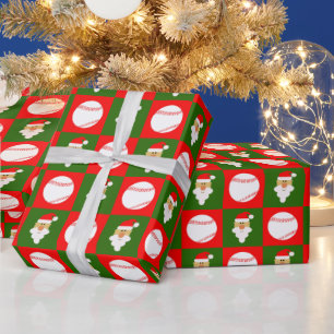 Baseballetjes en Kerstmis met Santa Baseball Playe Cadeaupapier