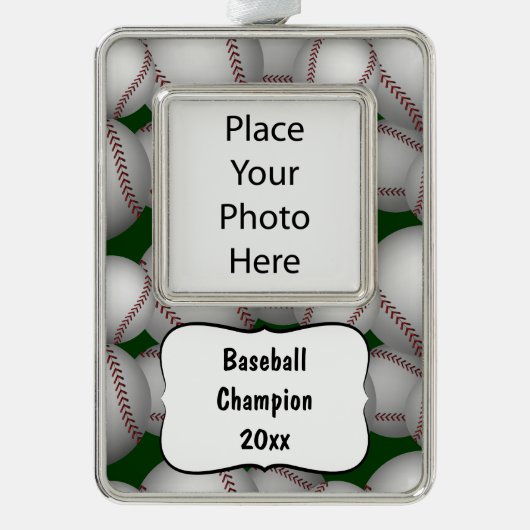 Baseballetpatroon Verzilverd Kader Ornament (Voorkant)
