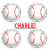 Baseballs met rode stiksels en aangepaste naam sticker (Voorkant)