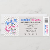 Baseballs of Bows Gender Reveal Ticket Style Kaart (Voorkant)