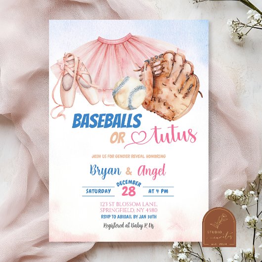 Baseballs of Tutus Gender Reveal Kaart