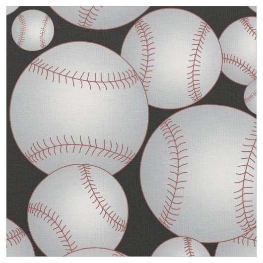 Baseballs Pattern Grey Stof (Close Up)