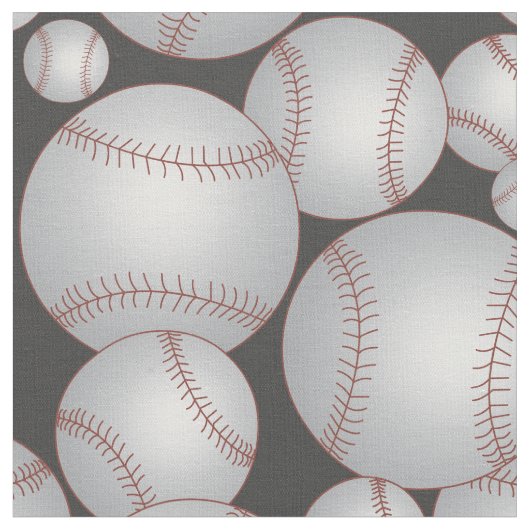 Baseballs Pattern Grey Stof (Close Up)