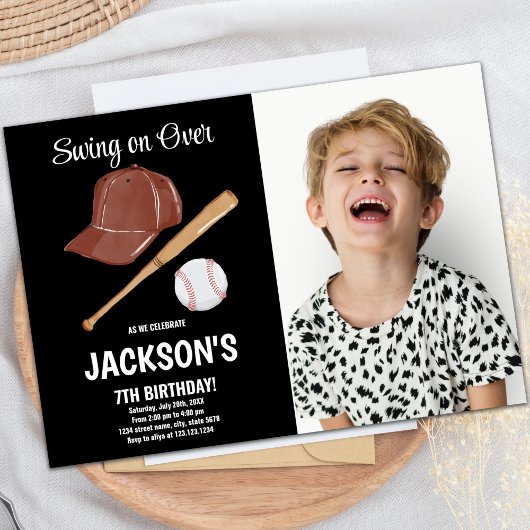 Baseballs verjaardagsuitnodiging met zwart kaart