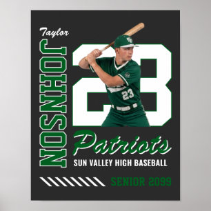 Baseballspeler Aangepaste Foto Jersey Nummer Groen Poster