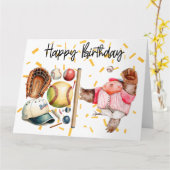 Baseballspeler en waterverf van de bal Birthday Kaart (Gele Bloem)