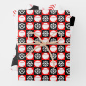 Basebollen en Snowflakes Rood- en Zwarte Kerstmis Inpakpapier Vel (In situ)