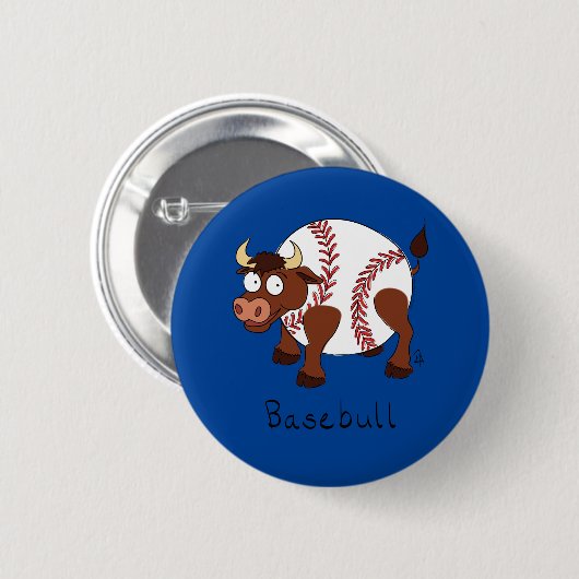 Basebull Funny Baseball Bull Button Pin (Voorkant /achterkant)